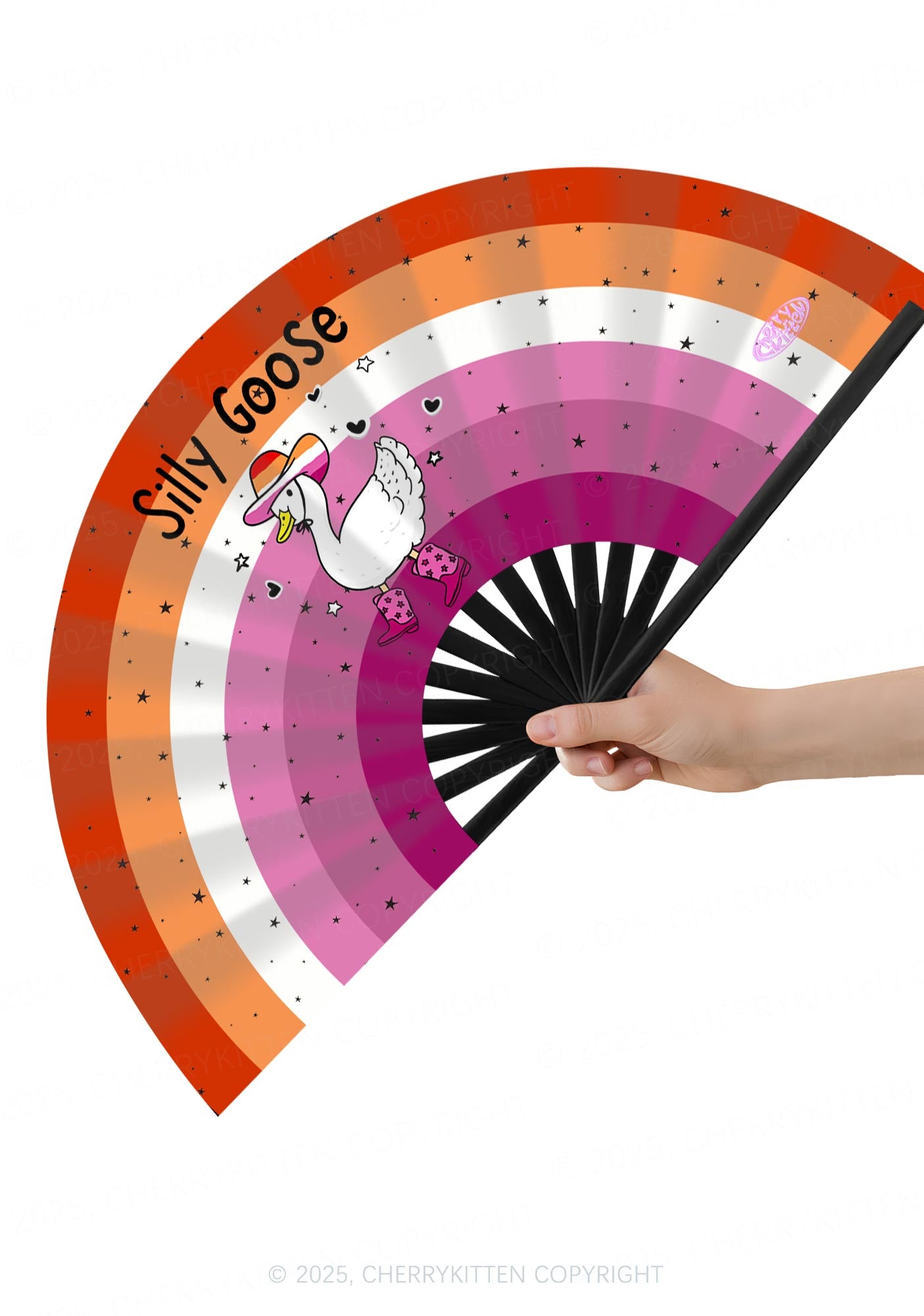 Lesbian Silly Goose Pride Y2K Rave Hand Fan Cherrykitten