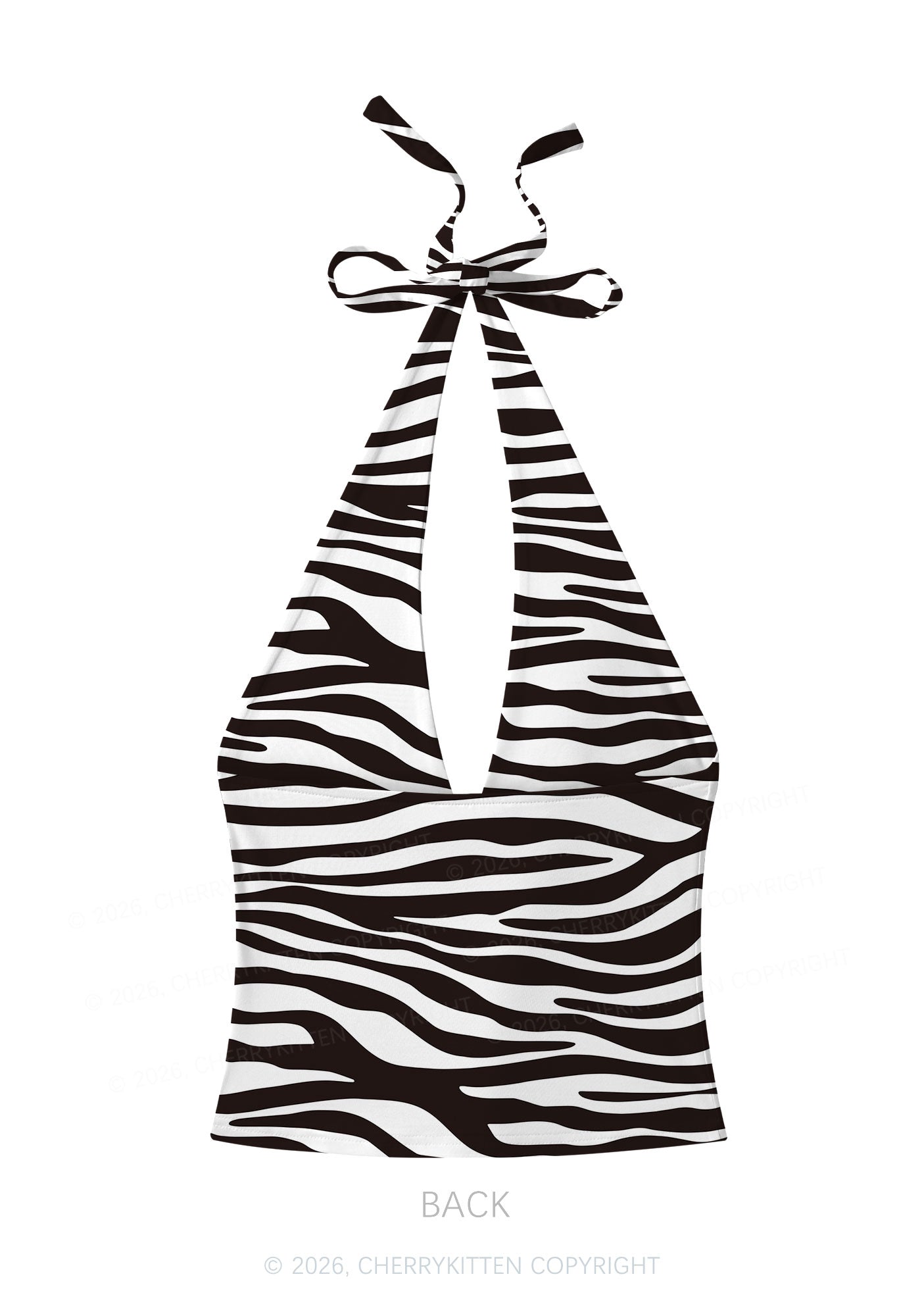 Classic Zebra Stripes Y2K Print Halter Deep V Neck Cami Cherrykitten