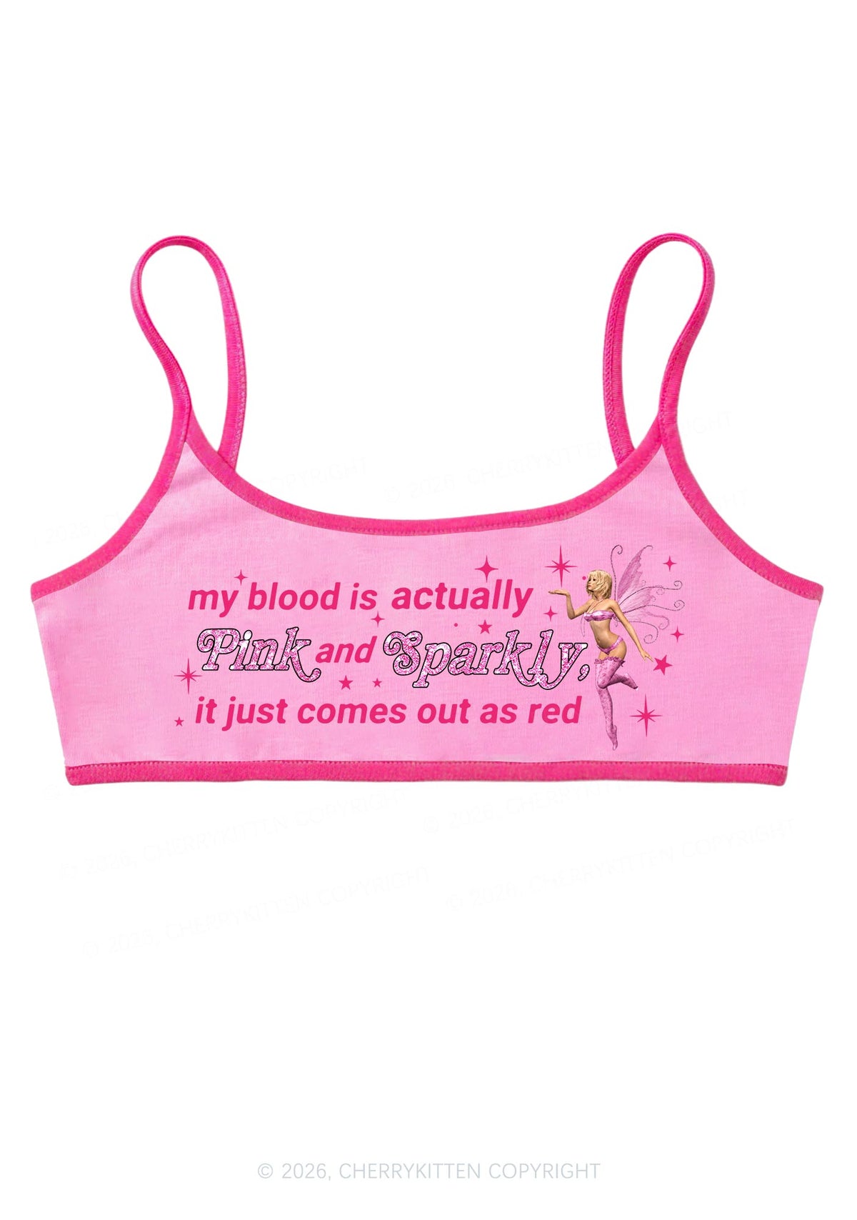 My Blood Is Pink And Sparkly Y2K Super Crop Cami Cherrykitten