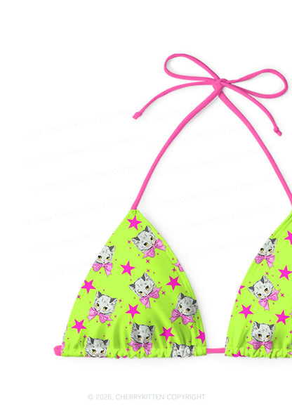 Pink Bow Cats Star Y2K Print Bikini Set Cherrykitten