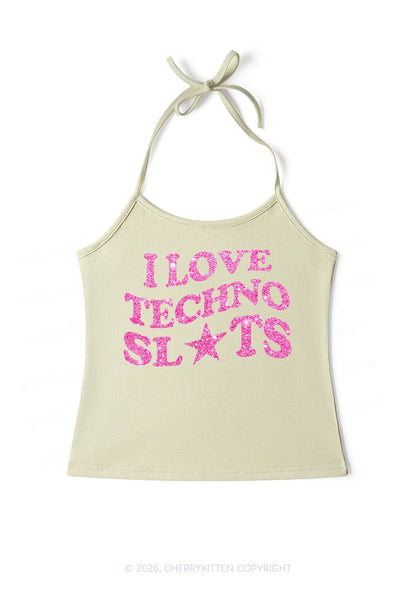 Glitter I Love Techno Slxts Y2K Halter Neck Cami Cherrykitten