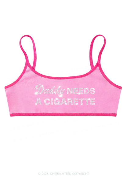 Rhinestone Daddy Needs A Cigarette Y2K Super Crop Cami Cherrykitten