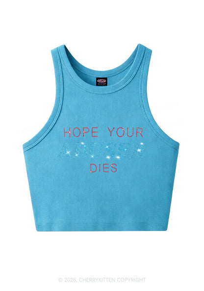 Rhinestone Hope Your Abuser Dies Y2K Crop Tank Top Cherrykitten