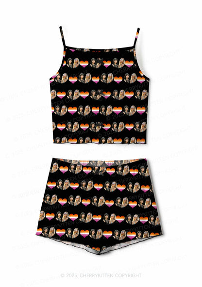 Custom Lesbian Couple Photo Valentine's Day Y2K Print Cami Shorts Pajama Set Cherrykitten