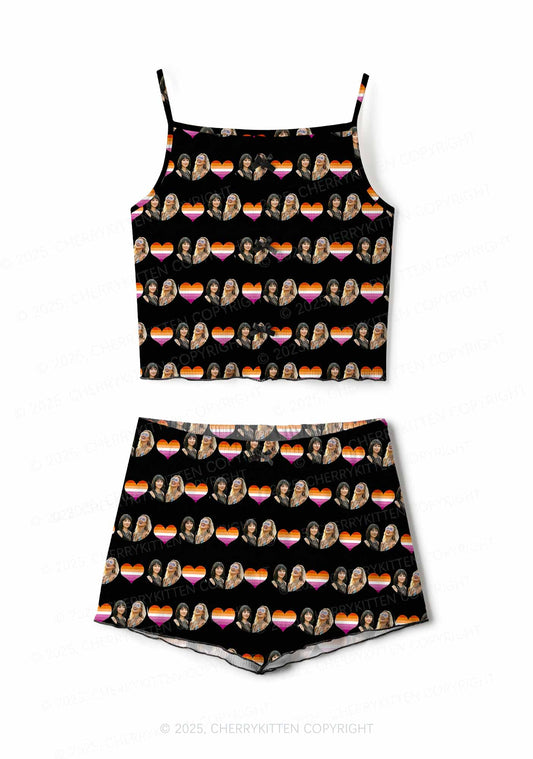 Custom Lesbian Couple Photo Valentine's Day Y2K Print Cami Shorts Pajama Set Cherrykitten