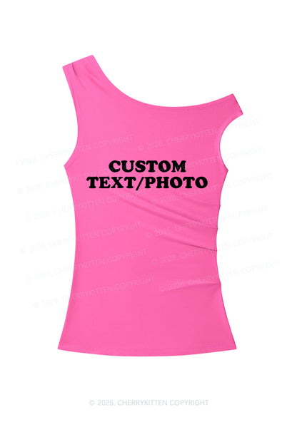 Custom Personalized Text Y2K Off Shoulder Tank Top Cherrykitten