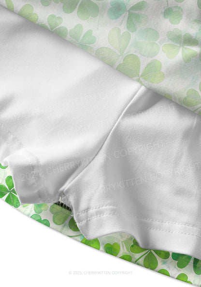 Green Shamrock Y2K Print Mini Skirt Cherrykitten