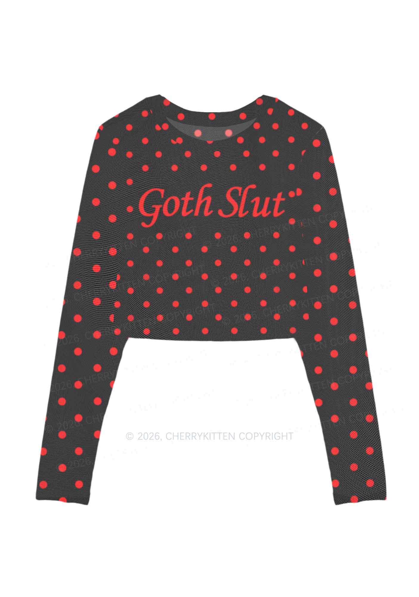 Goth Slxt Y2K Mesh Long Sleeve Crop Top Cherrykitten