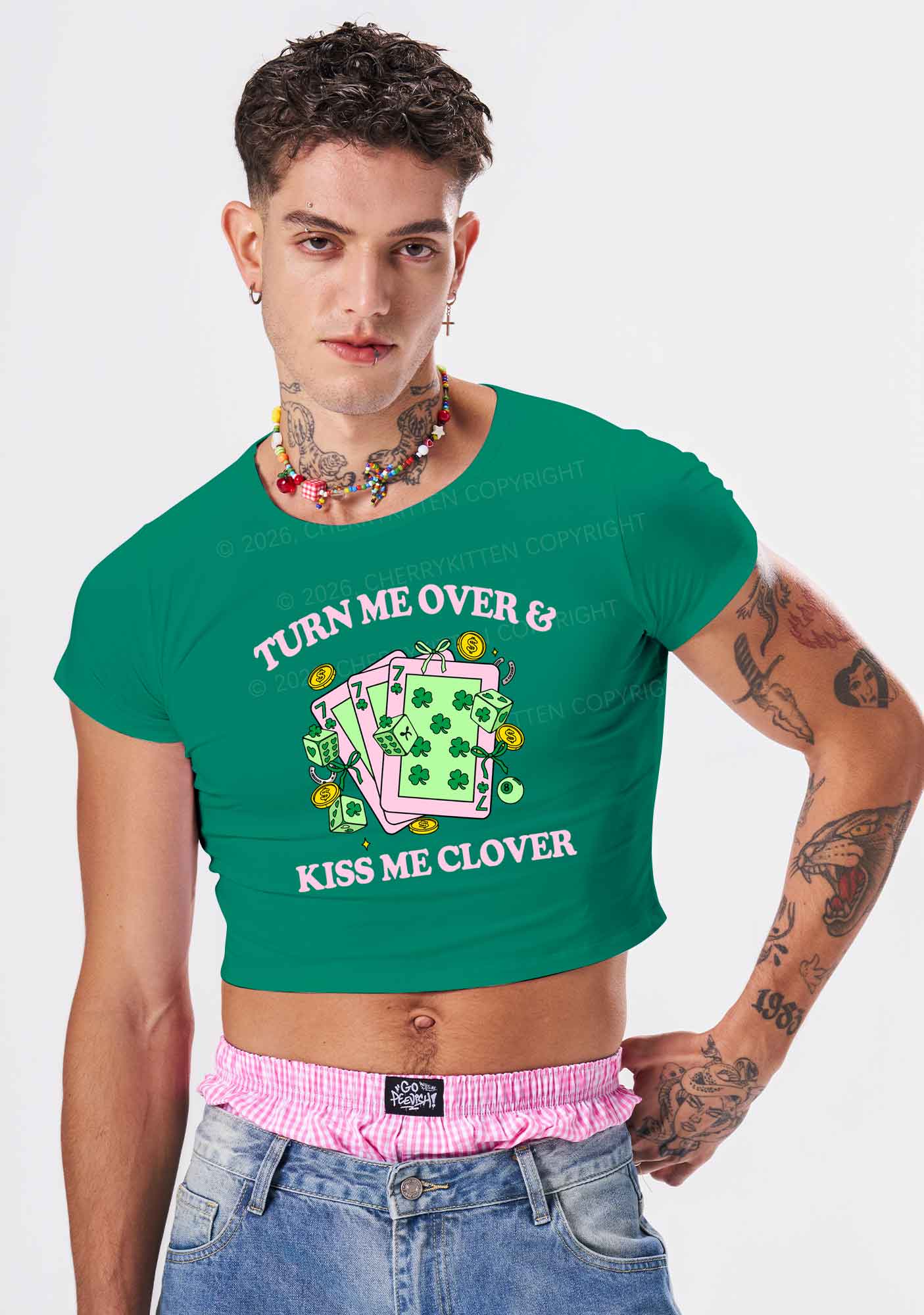 Kiss Me Clover Cards St Patricks Y2K Baby Tee Cherrykitten