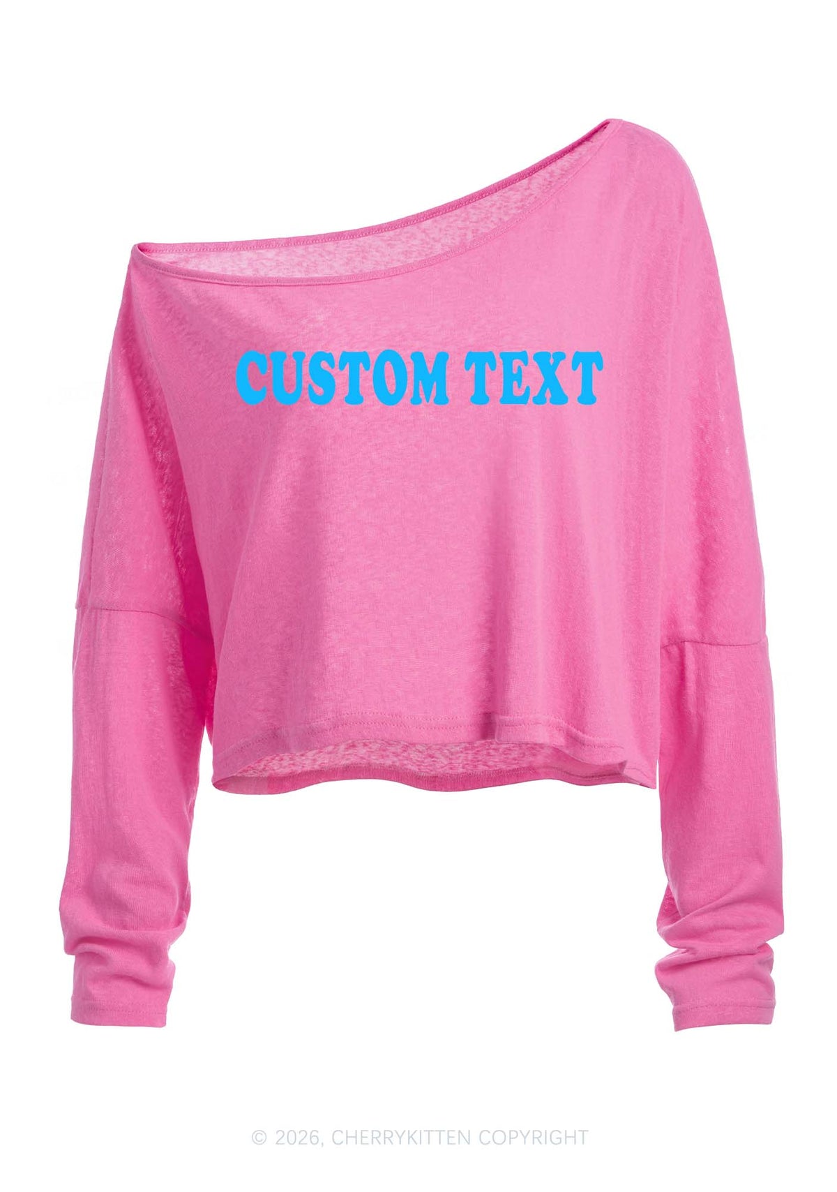 Custom Text Y2K Off Shoulder Long Sleeve Crop Top Cherrykitten