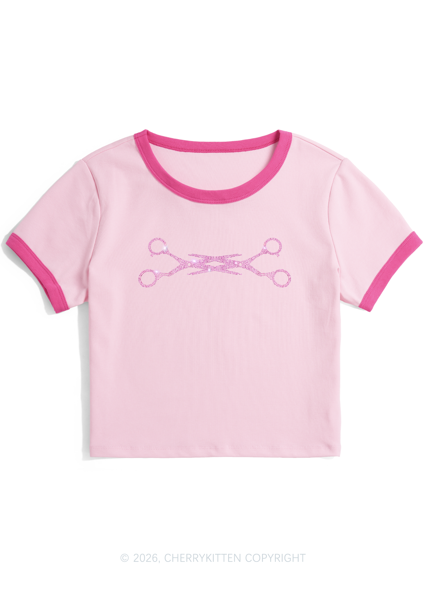 Rhinestone Pink Scissor Pride Y2K Ringer Tee Cherrykitten