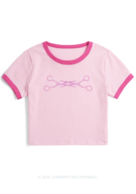 Rhinestone Pink Scissor Pride Y2K Ringer Tee Cherrykitten