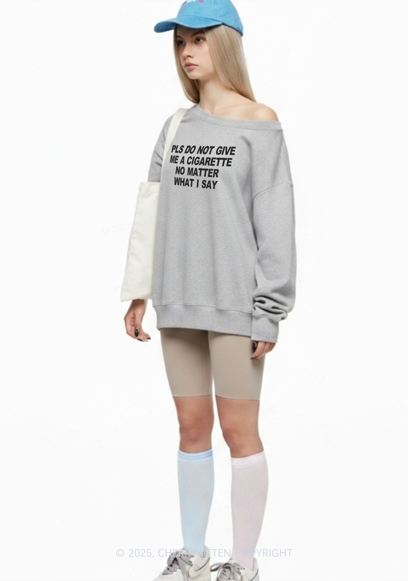 Dont Give Me Cigarette Y2K Off Shoulder Sweatshirts Cherrykitten