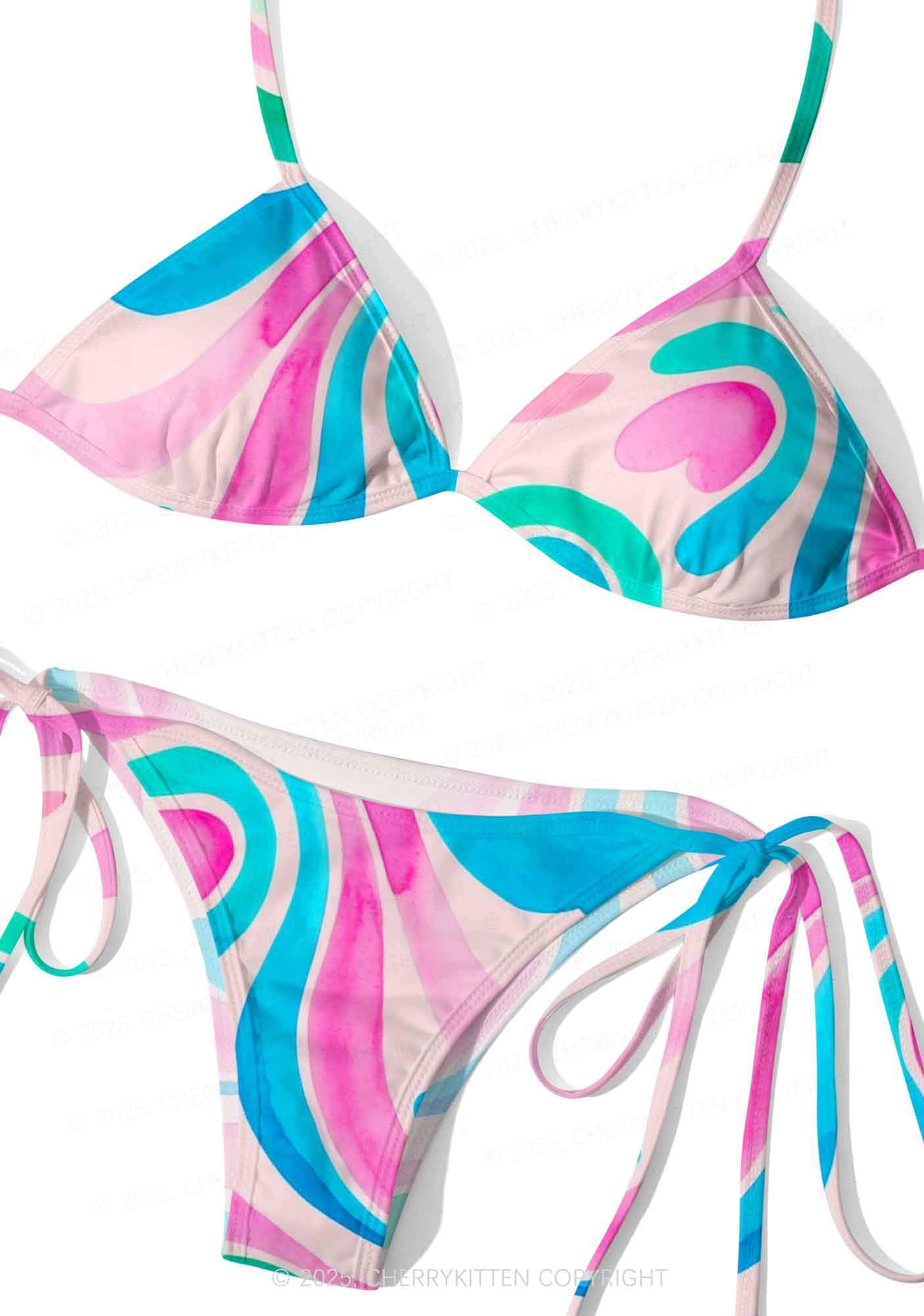 Rainbow Ripple Art Y2K Print Bikini Set Cherrykitten