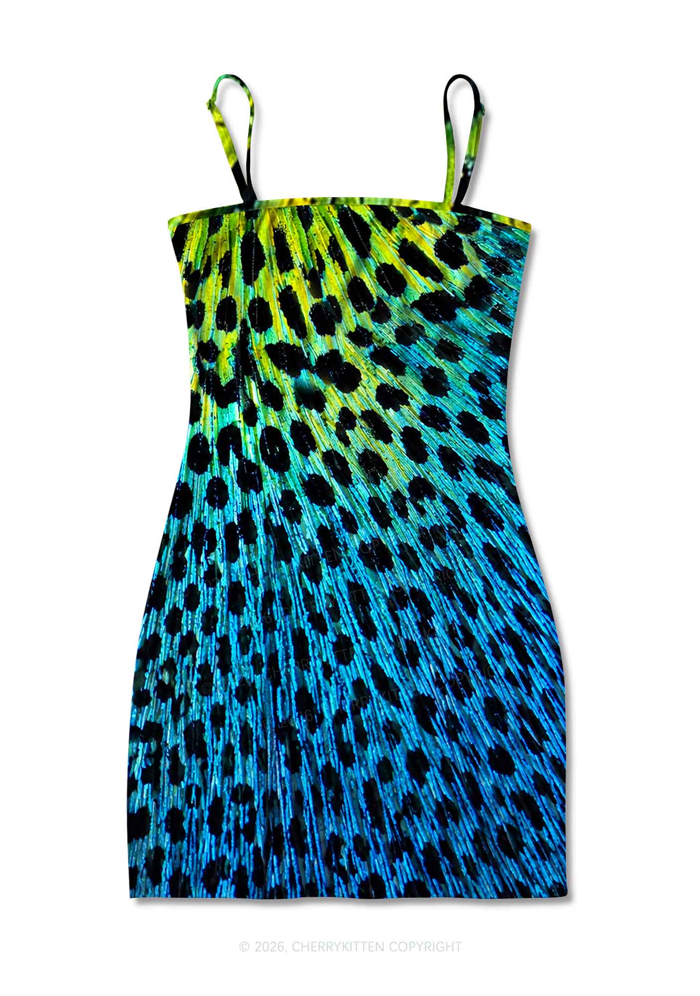Peacock Feather Texture Y2K Print Slip Dress Cherrykitten