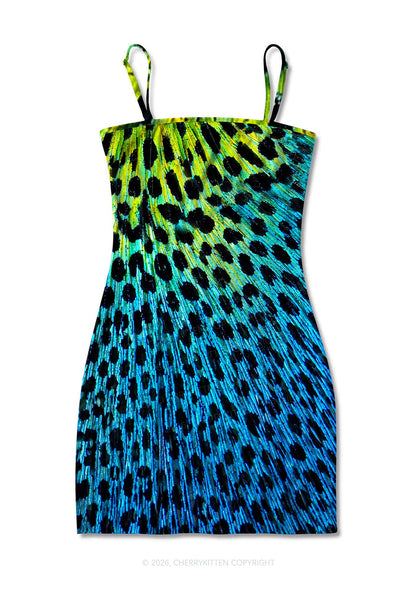 Peacock Feather Texture Y2K Print Slip Dress Cherrykitten