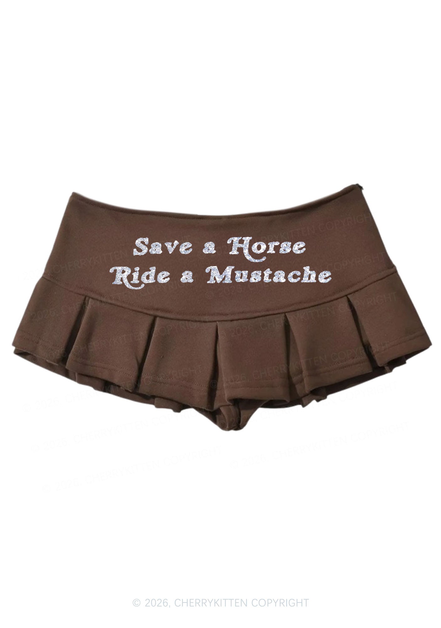 Glitter Ride A Mustache Y2K Mini Pleated Skirts Cherrykitten