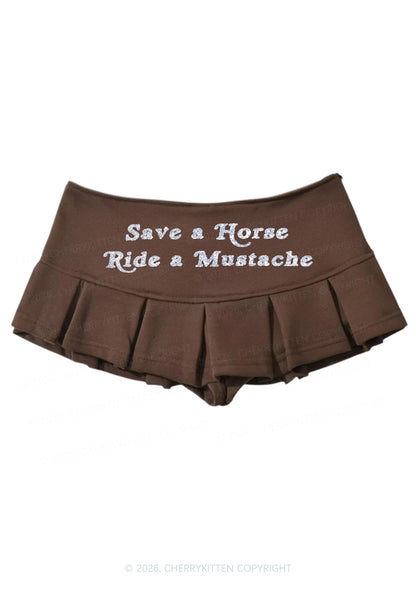 Glitter Ride A Mustache Y2K Mini Pleated Skirts Cherrykitten