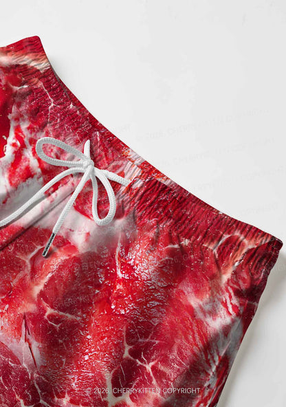 Beef Steak Texture Y2K Print Men Beach Shorts Cherrykitten