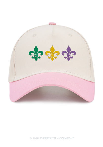Embroidered Mardi Gras Fleur De Lis Trio Y2K Color Block Baseball Cap Cherrykitten