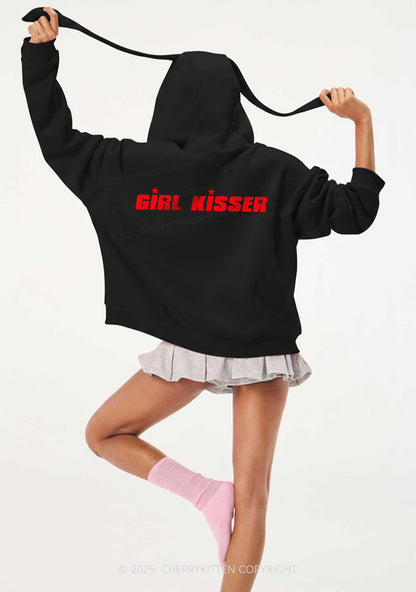 Girl Kisser Star Pride Y2K Bunny Ear Zip Hoodie Cherrykitten