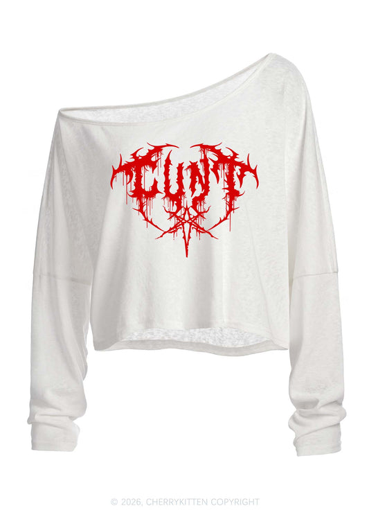 Halloween Punk Cxxt Y2K Off Shoulder Long Sleeve Crop Top Cherrykitten