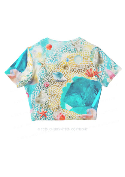 Seashell Fantasy Y2K Mesh Crop Top Cherrykitten