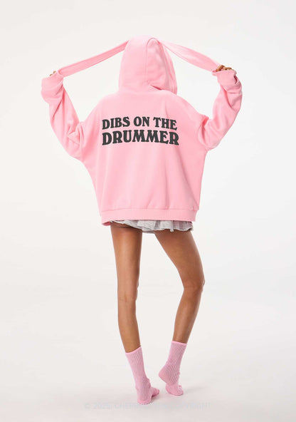 Dibs On The Drummer Y2K Bunny Ear Zip Hoodie Cherrykitten