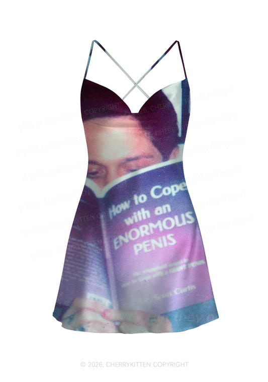 BDE Y2K Print Satin Cowl Neck Slip Dress Cherrykitten