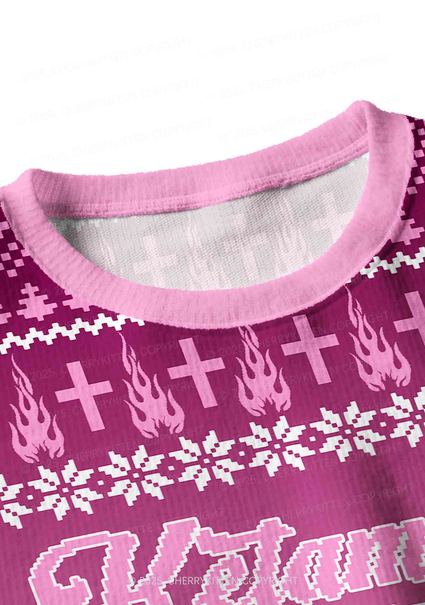 Pink K Pony Y2K Christmas Crop Knit Sweatshirt Cherrykitten