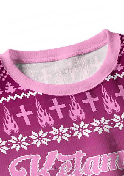 Pink K Pony Y2K Christmas Crop Knit Sweatshirt Cherrykitten