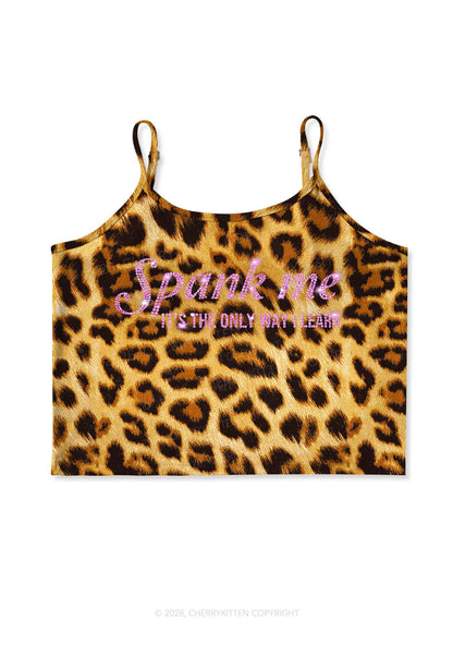 Rhinestone Spank Me Y2K Brown Leopard Print Cami Crop Top Cherrykitten