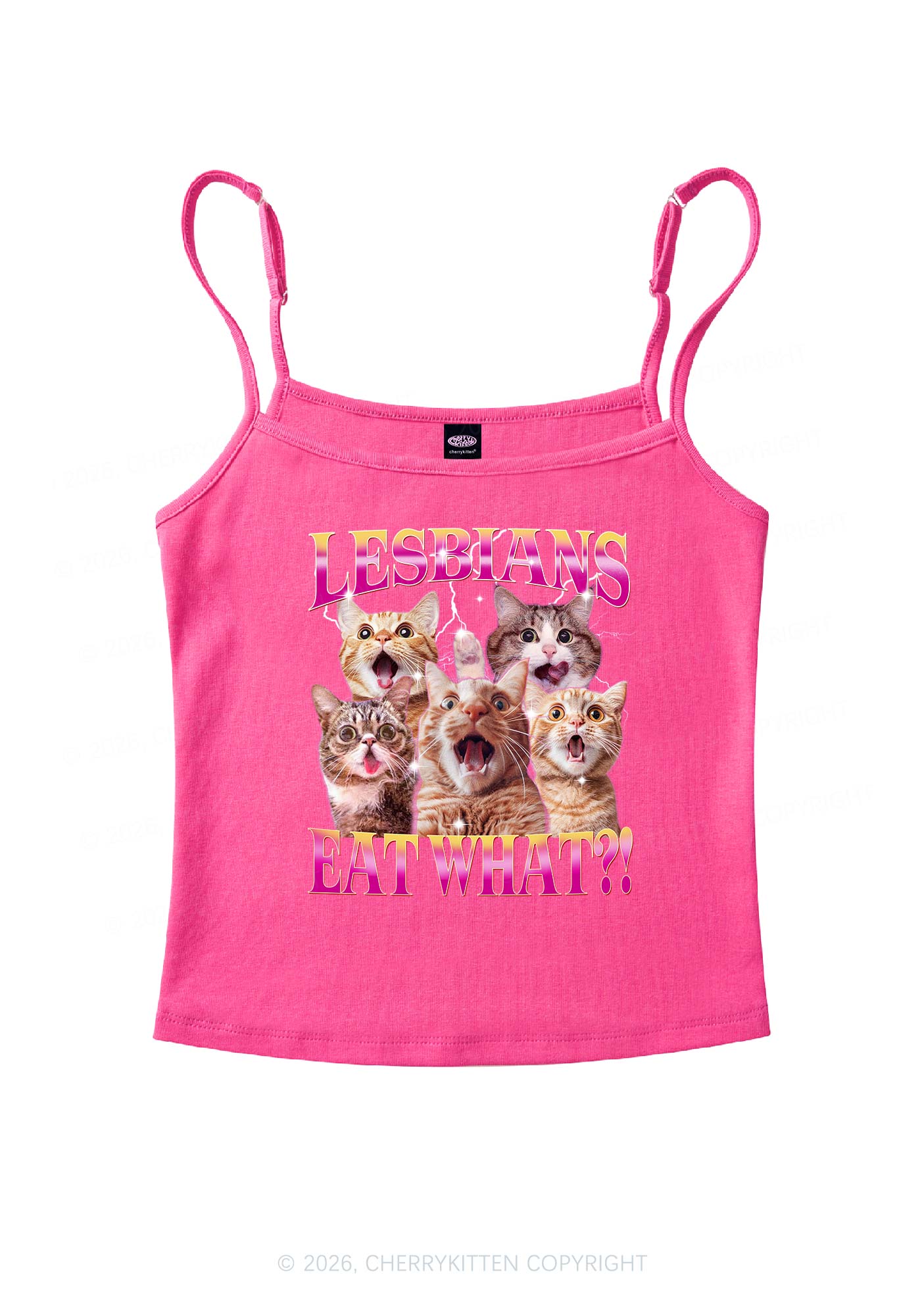 Funny Lesbian Cat Pride Y2K Spaghetti Strap Cami Cherrykitten