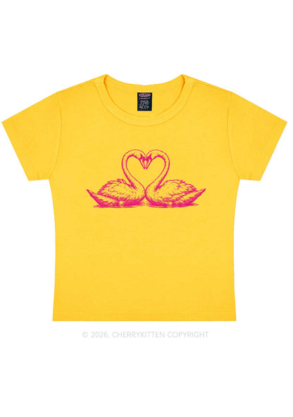 Pink Swans Heart Y2K Baby Tee Cherrykitten
