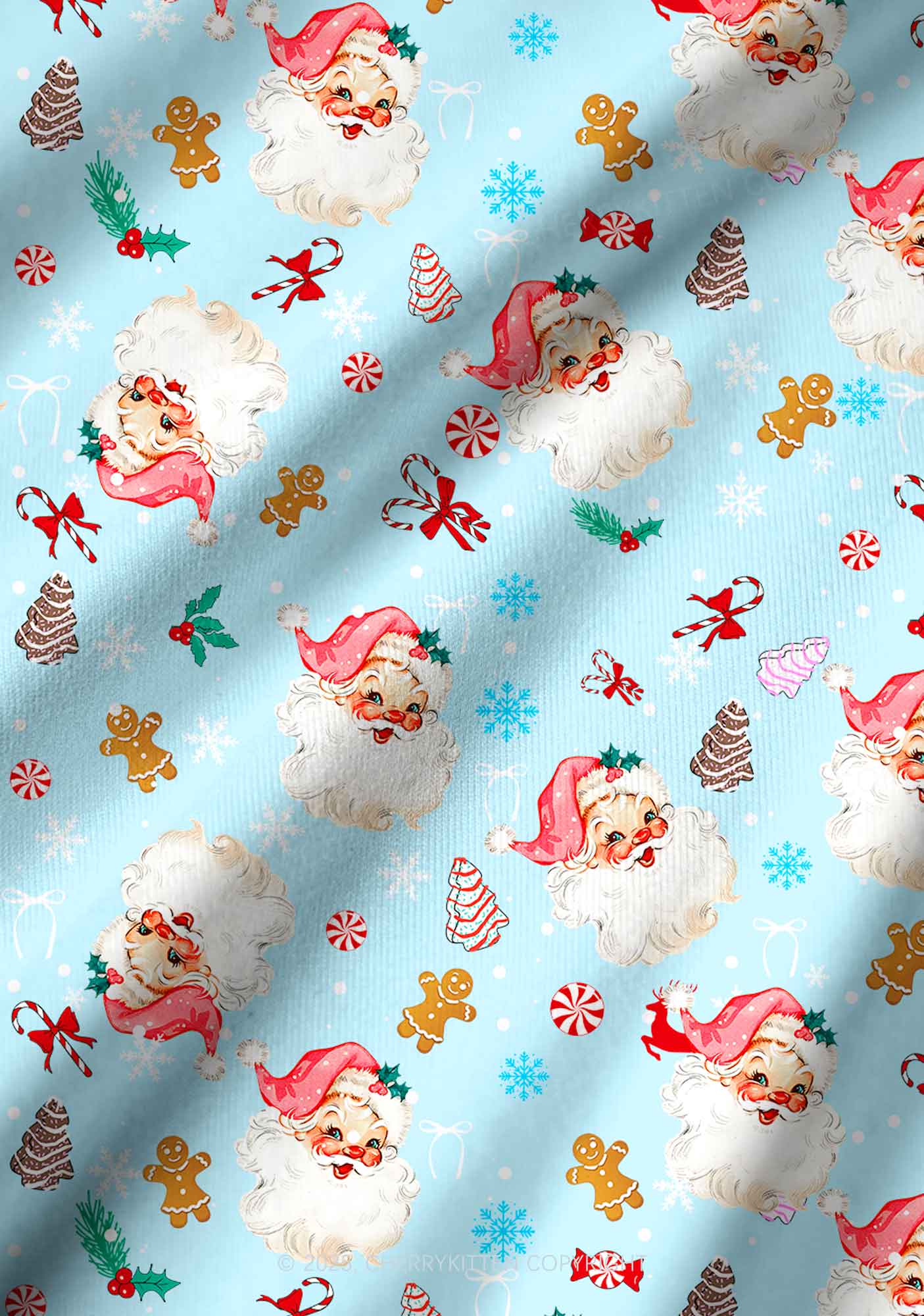 Christmas Blue Santa Y2K Print Long Sleeve Pajama Set Cherrykitten