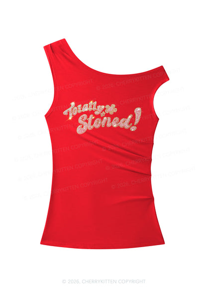 Rhinestone Totally Stoned Y2K Off Shoulder Tank Top Cherrykitten
