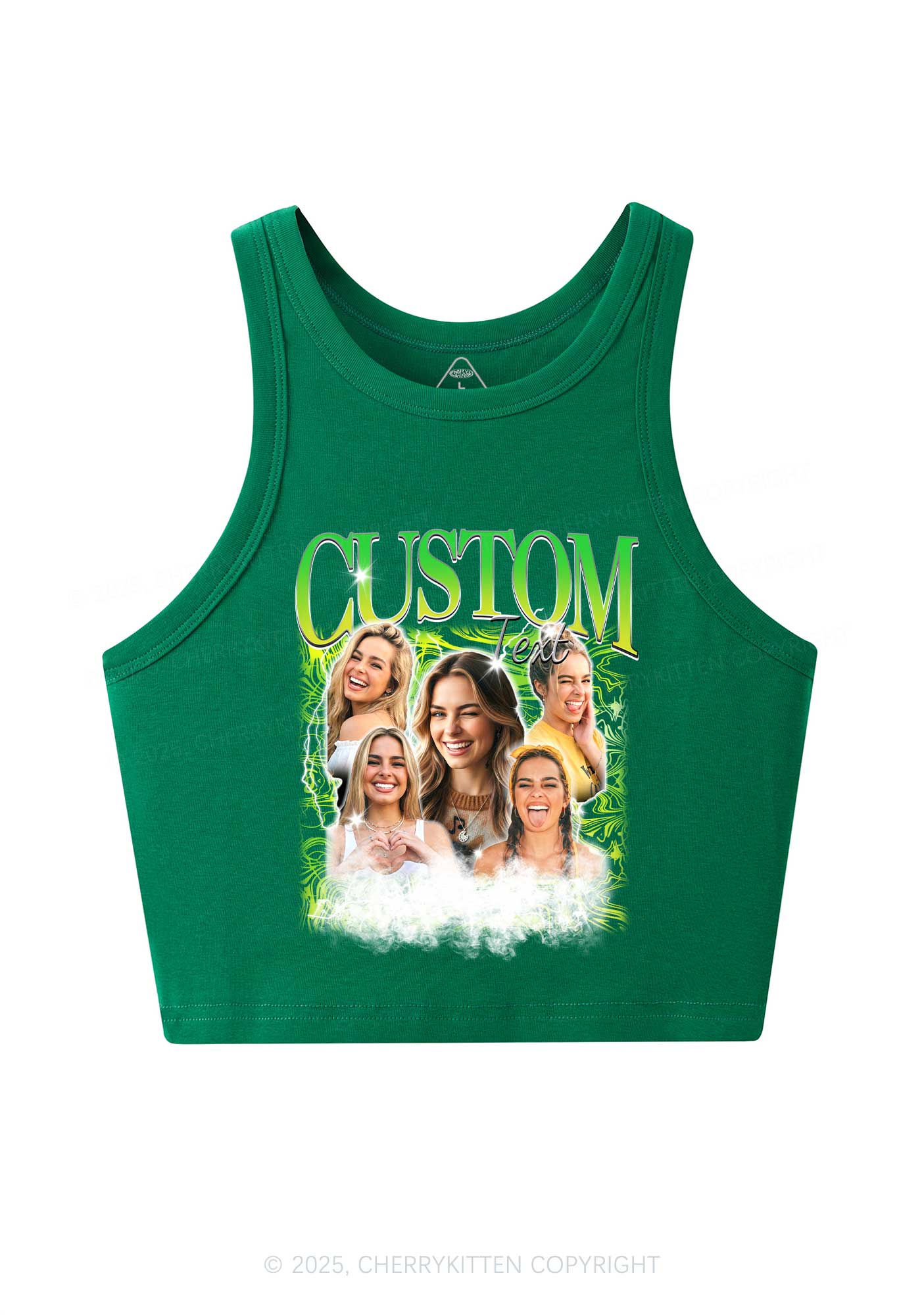 Custom Portrait Glitter Text Y2K Crop Tank Top Cherrykitten