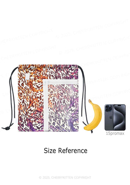 Lesbian Leopard Pride Y2K Drawstring Itabag Backpack Cherrykitten