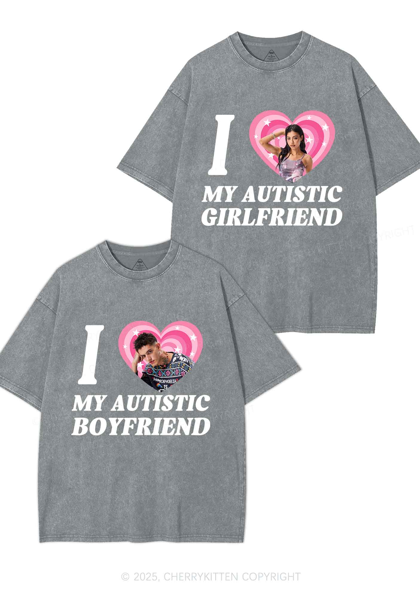 Custom My Autistic BF GF Y2K Valentine's Day Washed Tee Cherrykitten