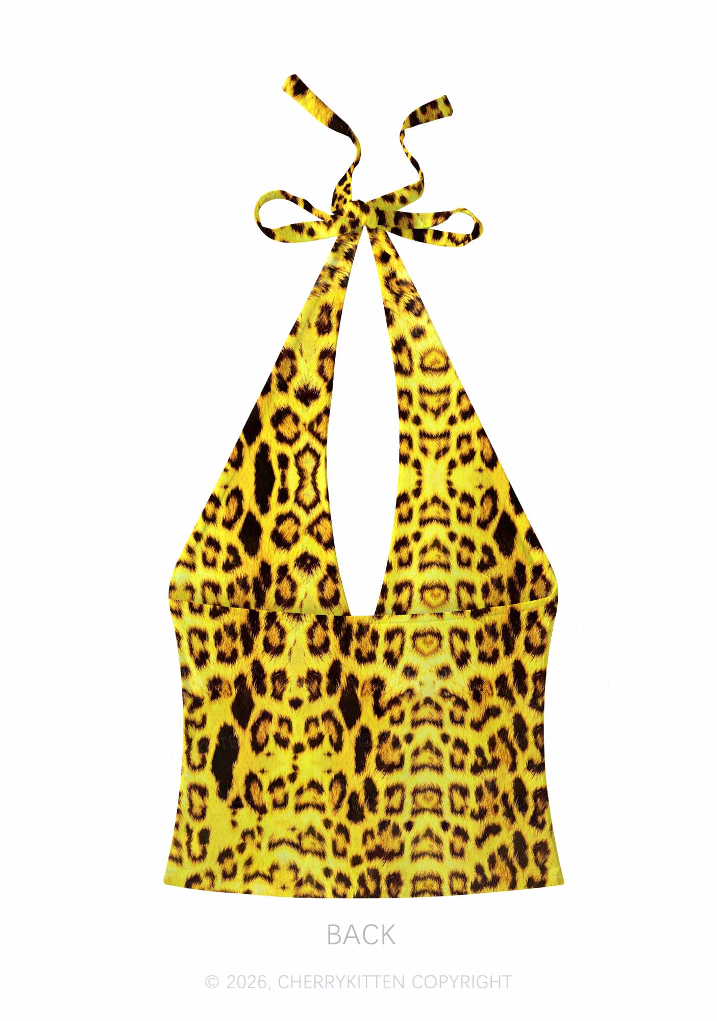 Yellow Leopard Y2K Print Halter Deep V Neck Cami Cherrykitten