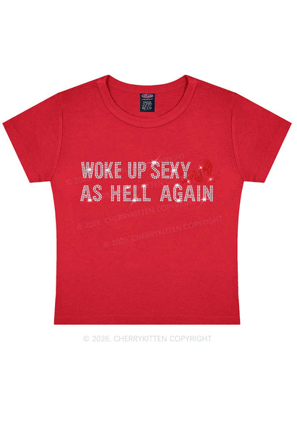 Rhinestone Woke Up Sexy Y2K Baby Tee Cherrykitten