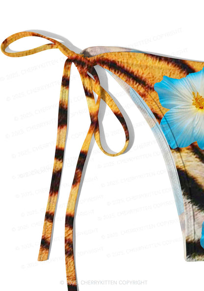 Tiger With Flowers Y2K Print Bikini Set Cherrykitten