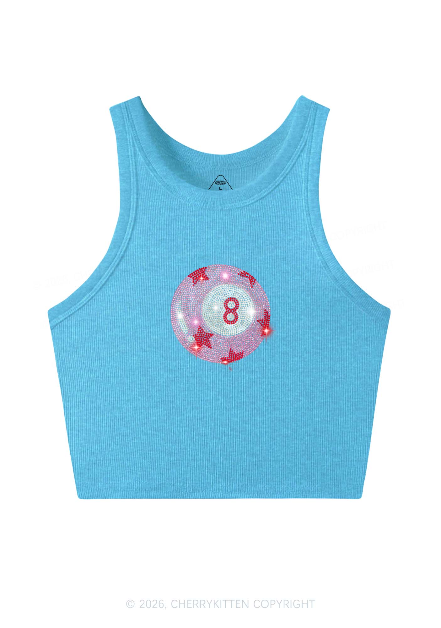 Rhinestone Pink Eight Ball Star Y2K Crop Tank Top Cherrykitten