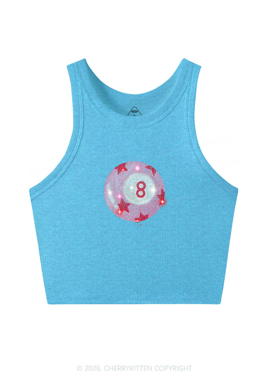 Rhinestone Pink Eight Ball Star Y2K Crop Tank Top Cherrykitten