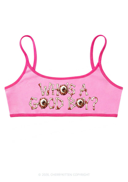 Halloween Whos A Good Boy Bone Eyeball Y2K Super Crop Cami Cherrykitten