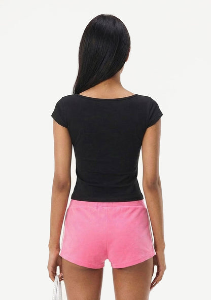 Plain Y2K Wrap V Neck T Shirts Cherrykitten