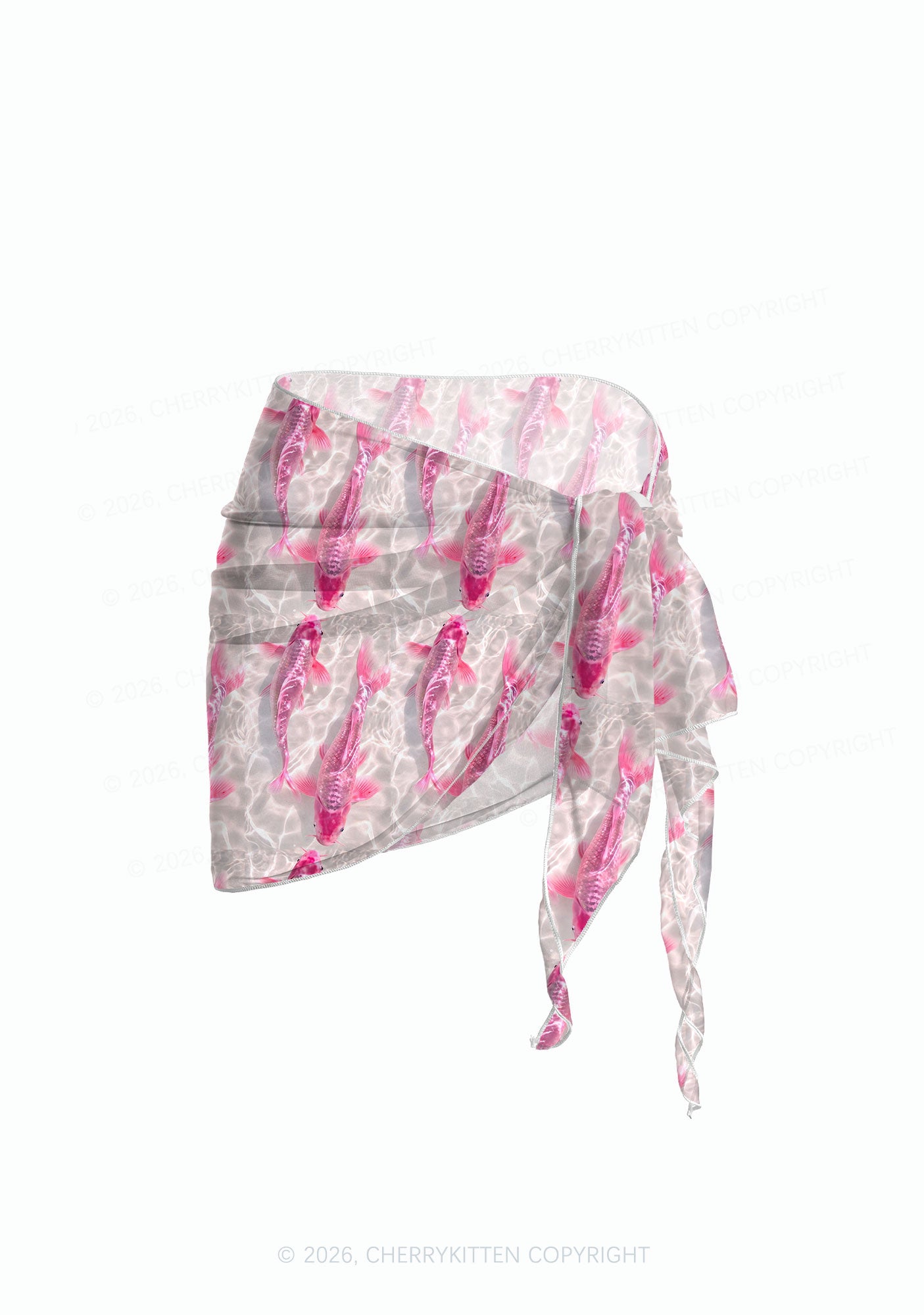 Pink Carp Water Ripple Y2K Print Bikini Set Cherrykitten