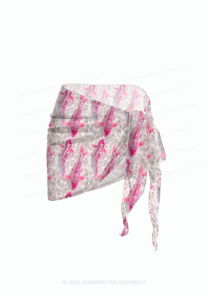 Pink Carp Water Ripple Y2K Print Bikini Set Cherrykitten
