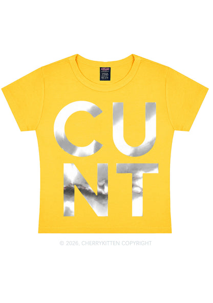 Cxxt Silver Foil Printed Y2K Baby Tee Cherrykitten
