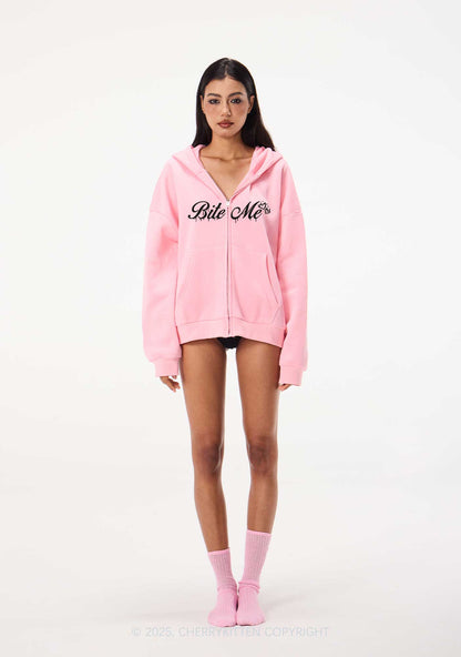 Bite Me Y2K Bunny Ear Zip Hoodie Cherrykitten